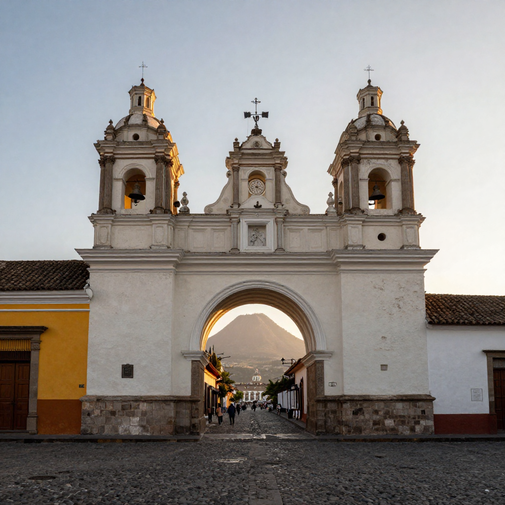 Arco de Santa Catalina en Antigua Guatemala con Volcán de Agua al fondo