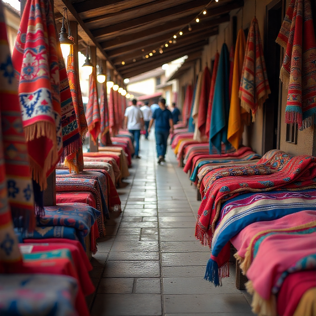 Mercado tradicional de Chichicastenango con textiles coloridos